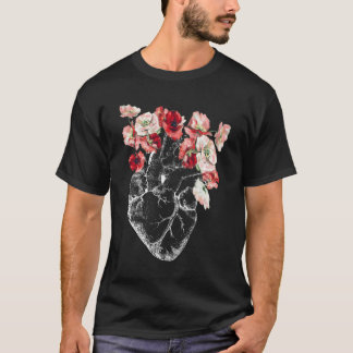 Anatomisch hart en kunstbloemen t-shirt