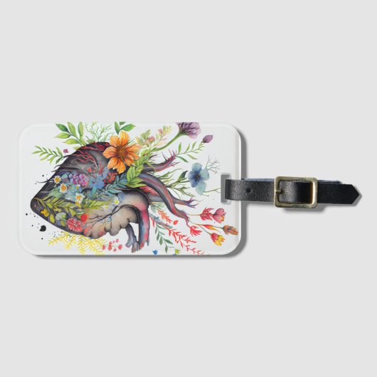 Anatomisch hart en waterverf bloemen liefhebbende bagagelabel (Voorkant (horizontaal))