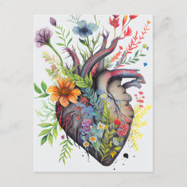 Anatomisch hart en waterverf bloemen liefhebbende  briefkaart