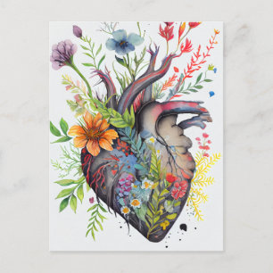 Anatomisch hart en waterverf bloemen liefhebbende briefkaart