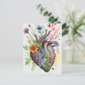 Anatomisch hart en waterverf bloemen liefhebbende  briefkaart (Staand voorkant)