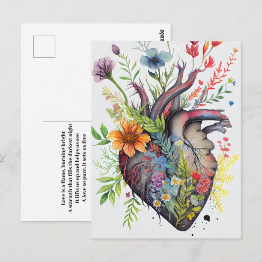 Anatomisch hart en waterverf bloemen liefhebbende  briefkaart (Voorkant / Achterkant)