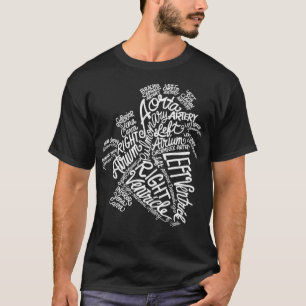 Anatomisch hart Medisch Wit Woorden Cloud Line Art T-shirt