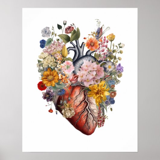 Anatomisch Hart met Bloemen Art #2BFE2 Poster (Voorkant)
