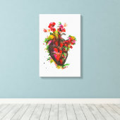 Anatomisch hart met bloemen, floreel hart canvas afdruk (Insitu (Houten vloer))