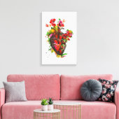 Anatomisch hart met bloemen, floreel hart canvas afdruk (Insitu (Woonkamer))