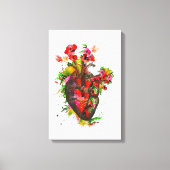 Anatomisch hart met bloemen, floreel hart canvas afdruk (Voorkant)