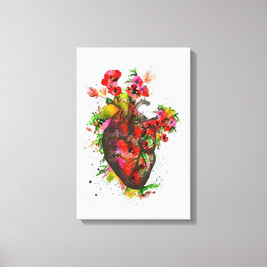 Anatomisch hart met bloemen, floreel hart canvas afdruk (Voorkant)