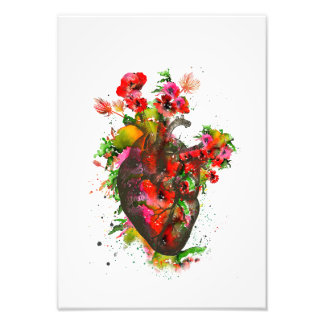 Anatomisch hart met bloemen, floreel hart foto afdruk