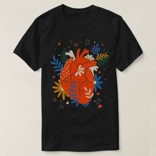 Anatomisch hart met bloemen Menselijk hart T-shirt (Design voorkant)