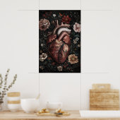 Anatomisch Hart Met Bloemen Print, Vintage Poster (Keuken)