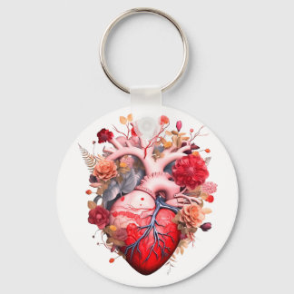 Anatomisch hart met bloemen sleutelhanger