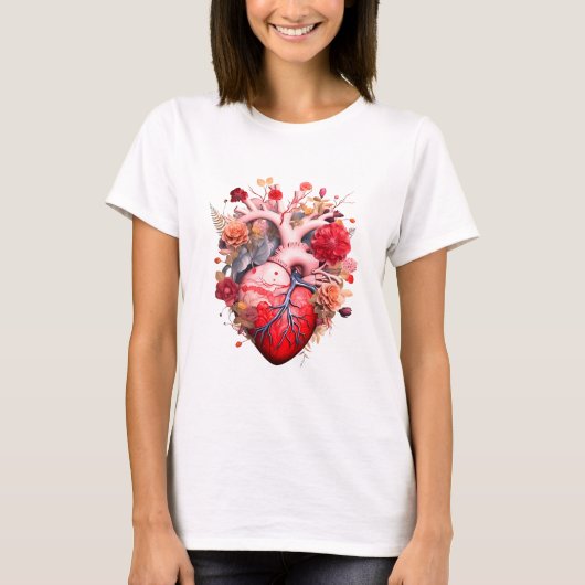 Anatomisch hart met bloemen t-shirt (Voorkant)