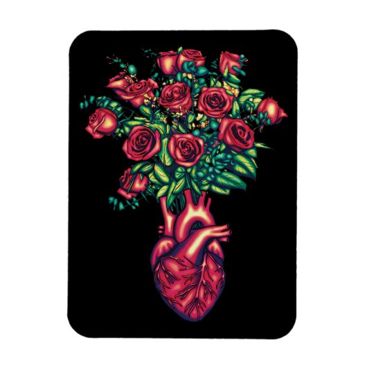 Anatomisch Hart met Rozen, Hart Warrior Magneet (Verticaal)