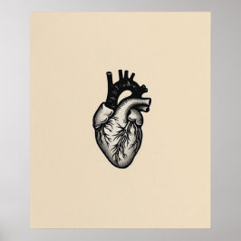 Anatomisch Hart modern zwart minimalistische lijnk Poster