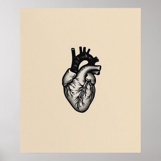 Anatomisch Hart modern zwart minimalistische lijnk Poster (Voorkant)