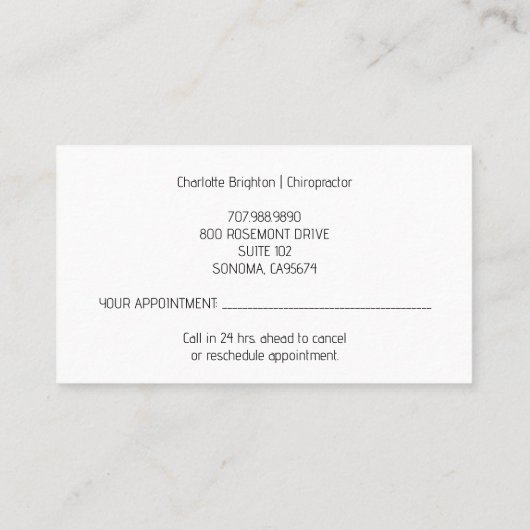 Anatomisch Lichaam Chiropractor Benoeming & Visitekaartje (Achterkant)