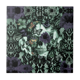 Anatomisch onjuiste papaverschedel tegeltje