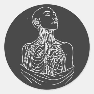 Anatomische Ascensie – Geestachtige Lijn‑Art Figuu Ronde Sticker