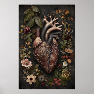Anatomische Hart- en Bloemenprint, Donkere Academi Poster