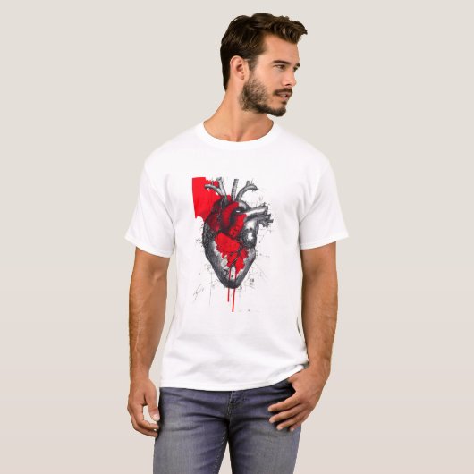 Anatomische Hart Schets Trash Polka Kunst T-Shirt (Voorkant volledig)