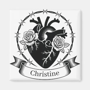 Anatomische Hart Tattoo: Zwart en Wit Ontwerp Magneet
