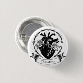Anatomische Hart Tattoo: Zwart en Wit Ontwerp Ronde Button 3,2 Cm (Voorkant /achterkant)
