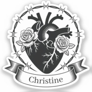 Anatomische Hart Tattoo: Zwart en Wit Ontwerp Sticker