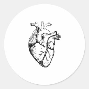 Anatomische Hart Vintage Lijnkunst Ronde Sticker