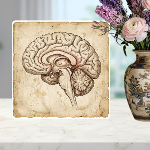 Anatomische hersenen inkt schets sepia vintage tegeltje