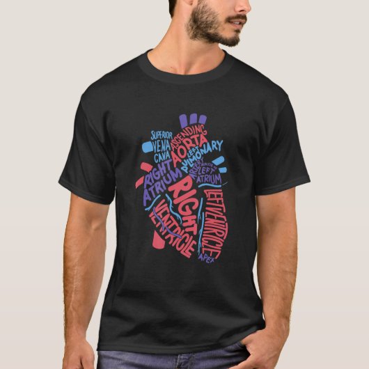 Anatomische humane hartcardiologie t-shirt (Voorkant)