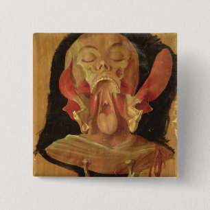 Anatomische tekening van het hoofd vierkante button 5,1 cm