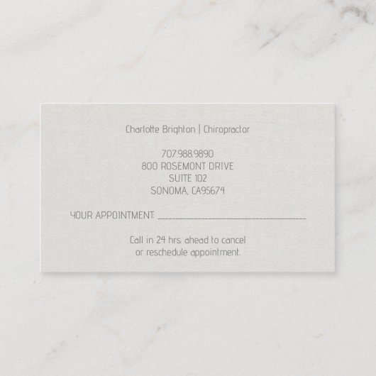 Anatomische wervelkolom Chiropractor benoeming en Visitekaartje (Achterkant)