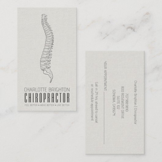 Anatomische wervelkolom Chiropractor benoeming en Visitekaartje (Voorkant / Achterkant)