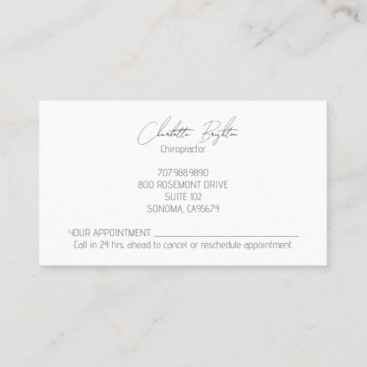 Anatomische wervelkolom Chiropractor benoeming en Visitekaartje (Achterkant)