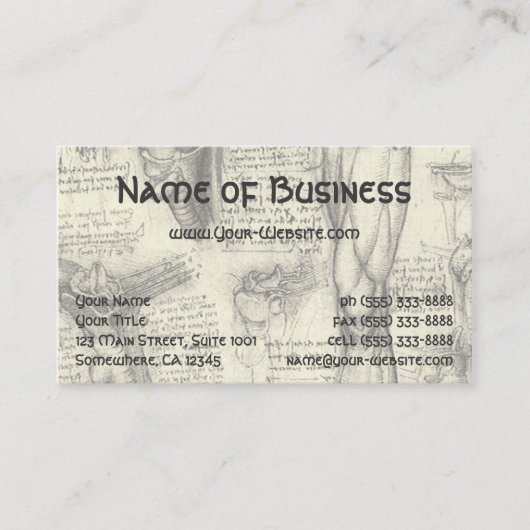 Anatomy Human Larynx en been van Leonardo da Vinci Visitekaartje (Voorkant)