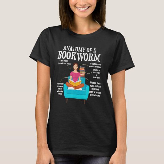 anatomy of a bookworm book reading saying t-shirt (Voorkant)
