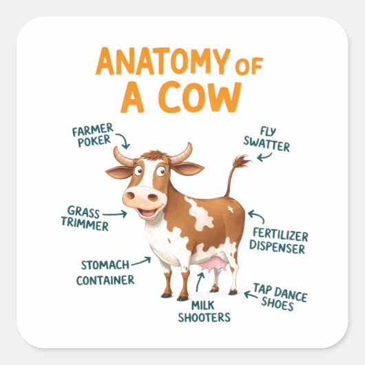 Anatomy of a Cow | Funny Doctor Day Vierkante Sticker (Voorkant)
