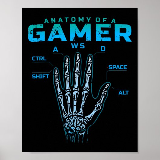 Anatomy Of A Gamer Shirt Skeleton Hand Video Game Poster (Voorkant)