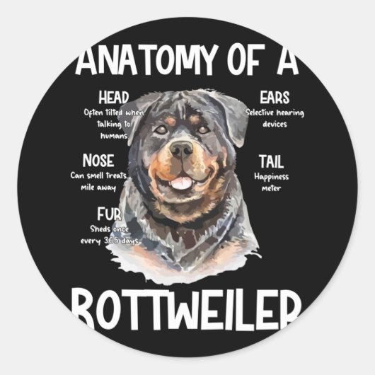 Anatomy Of A Rottweiler For Dog Lovers Ronde Sticker (Voorkant)