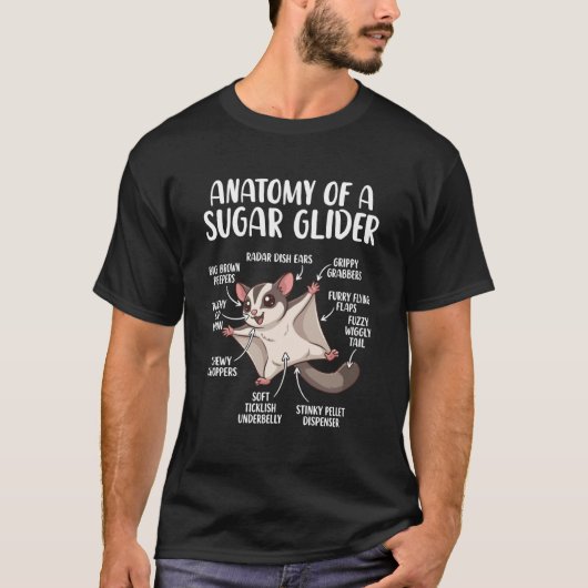 Anatomy of A Sugar Glider Funny Cute Sugar Glider  T-shirt (Voorkant)