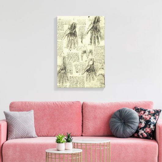 Anatomy of the Human Hand by Leonardo da Vinci Canvas Afdruk (Insitu (Woonkamer))