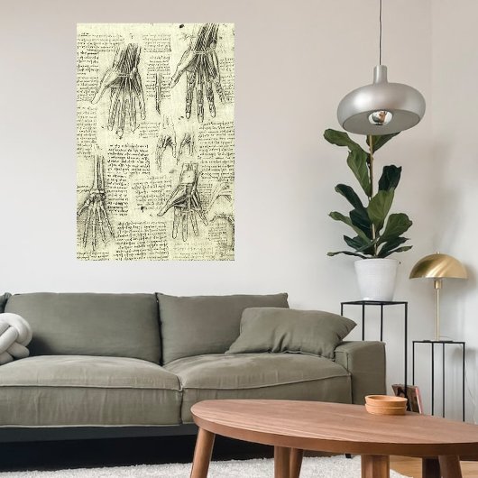 Anatomy of the Human Hand by Leonardo da Vinci Canvas Afdruk