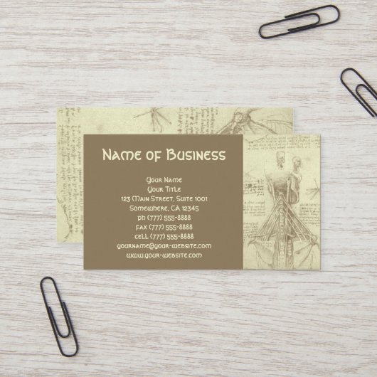 Anatomy Sketch of Spinal Column Leonardo da Vinci Visitekaartje (Voorkant / Achterkant in situ)