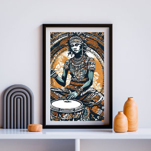Ancestral Beat - Kalme Drummer in Tribal Grace Poster
