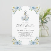 Anchor and Blue Flowers Nautical Bridal Luncheon Kaart (Staand voorkant)
