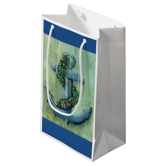 Anchor and Garland Holiday Gift Bag Klein Cadeauzakje (Voorkant Gekanteld)