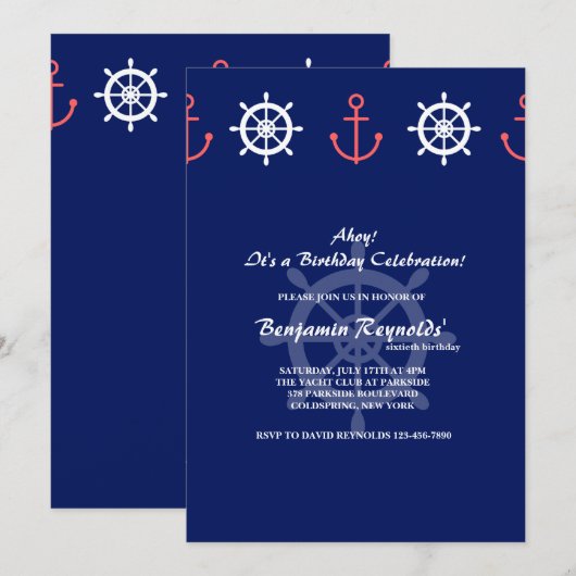 Anchor and Helm Invitation Kaart (Voorkant / Achterkant)