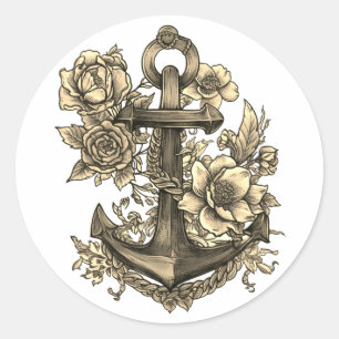 "Anchor and Roses" Ronde Sticker