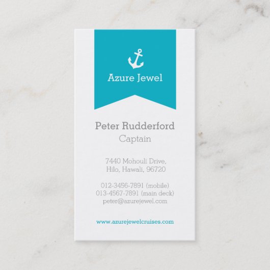 Anchor aqua blue white jacht visitekaartje (Voorkant)